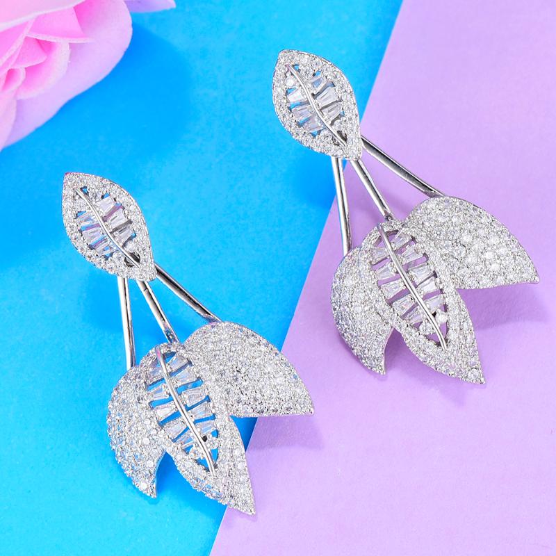 

Stud GODKI 39mm Trendy Luxury Leaves Earrings For Women Wedding Full Micro Cubic Zircon CZ Dubai Bridal Boho