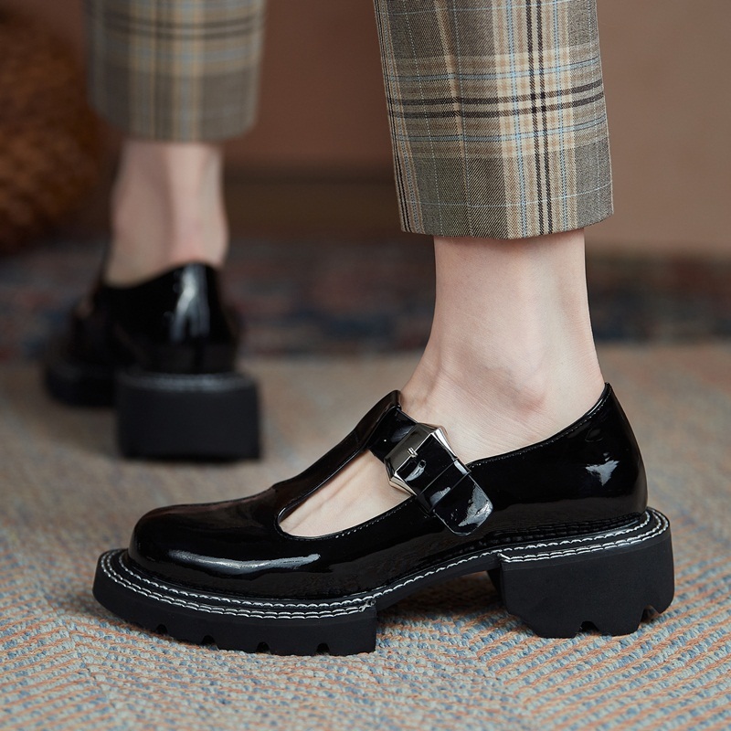 

2021 Classic Female New Spring T-starp Mary Janes Heels Black Toe Party Woman Shoes Cako, Beige