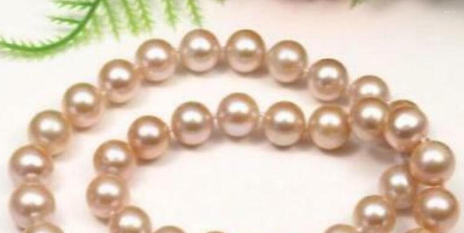 

fashion 10-11MM natural Pink pearl necklace 18" 36" Yellow clasp1