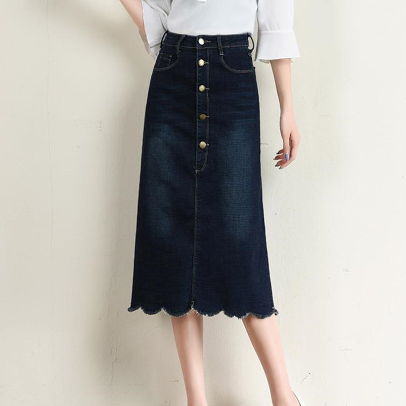 

Exit Denim Waist Blue Dark Female Large Elastic Thin Skirt Scdq