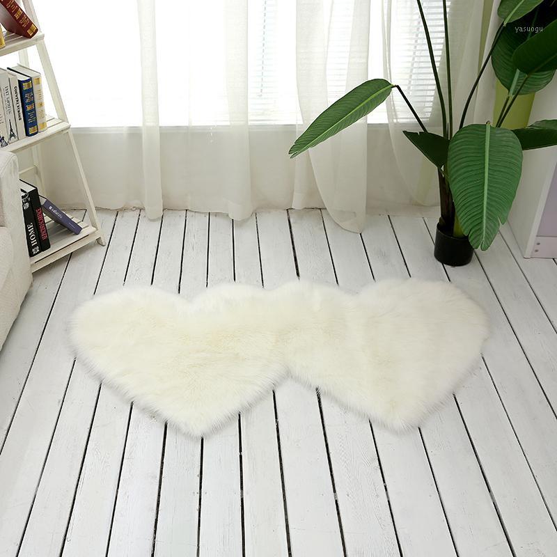 

Double Heart Shaped Fluffy Rug Living Room Carpet Shaggy Rug Bedroom Kids Room Faux Fluffy Carpets Anti-Skid Floor Mats Decor1, Style 4
