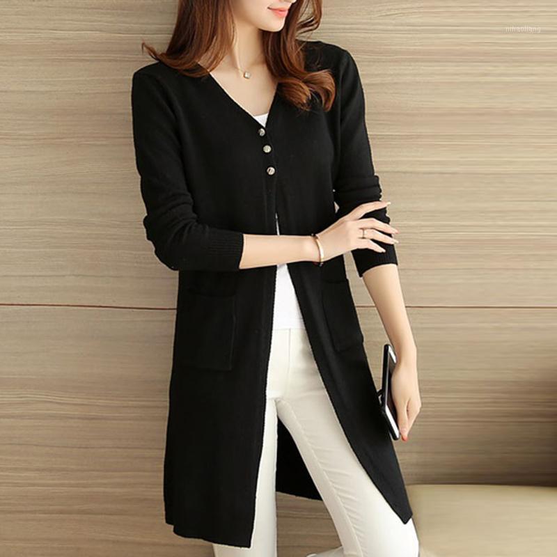 

Long Cardigan Female 2020 Autumn Winter Women Long Sleeve Cardigan Sweater Knitted Cardigans For Women Sweater Black red khaki1
