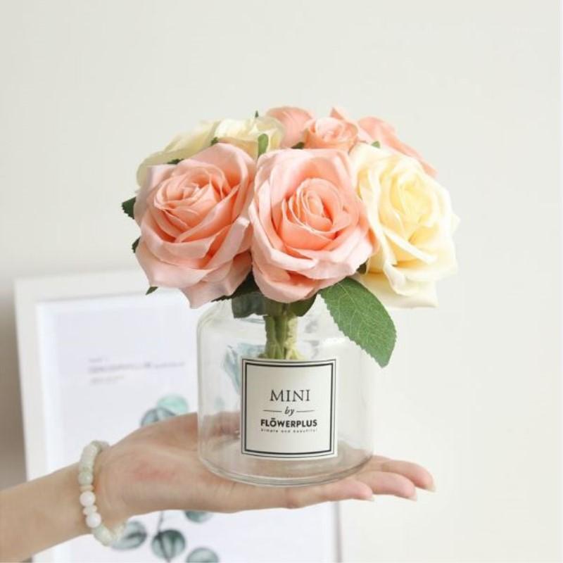 

Rose Artificial Flowers Bouquet 5 Heads 3 Buds Silk Fake Flowers Home Party Wedding Decoration Bouquets flores artificiales1, Light yellow rose