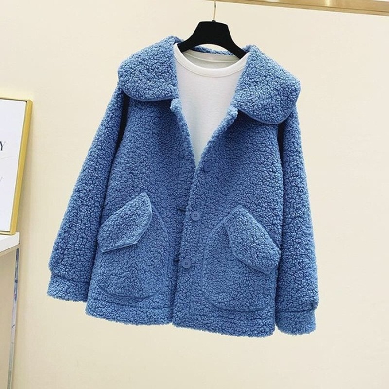 

2021 New Female winter solid bold Korean single breasted cool fashion and sweet cashmere coat IHU3, Khaki.
