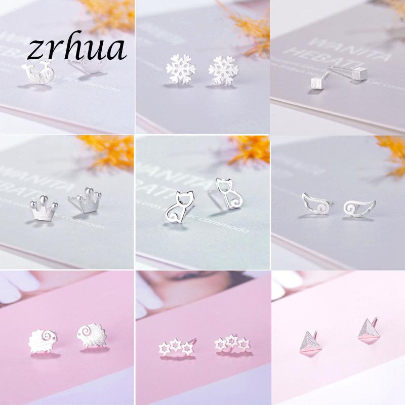 

Stud ZRHUA Female Heart Earring 100% 925 Sterling Silver Earrings For Women Gift Sterling-silver-jewelry Pendientes Mujer