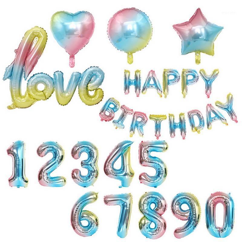 

Children's Happy Birthday Balloons Foil Gradient Rainbow Star Heart Number Ballons Letter Balon Helium Baloes Wedding Balloon1