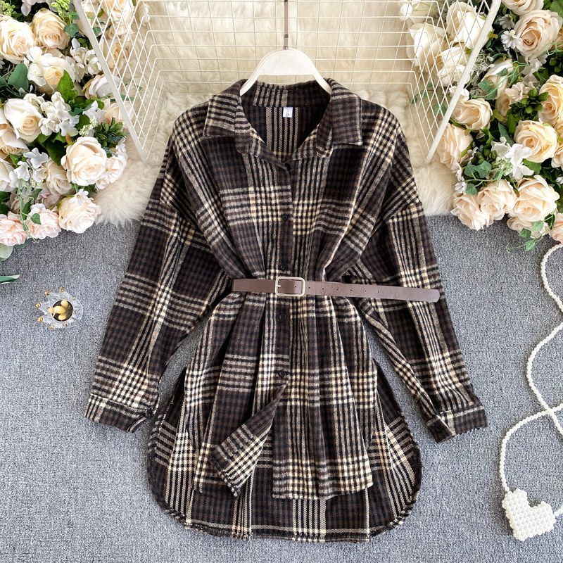 

2021 New Vintage female chess blouse collar long chic button share blouses autumn fashion streetwear BVDU, Gray.