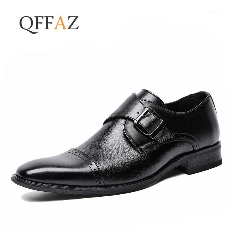 

QFFAZ Genuine Leather Men Oxford Shoes Pointed Toe Men Dress Shoes With Buckle Male Wedding1, Black