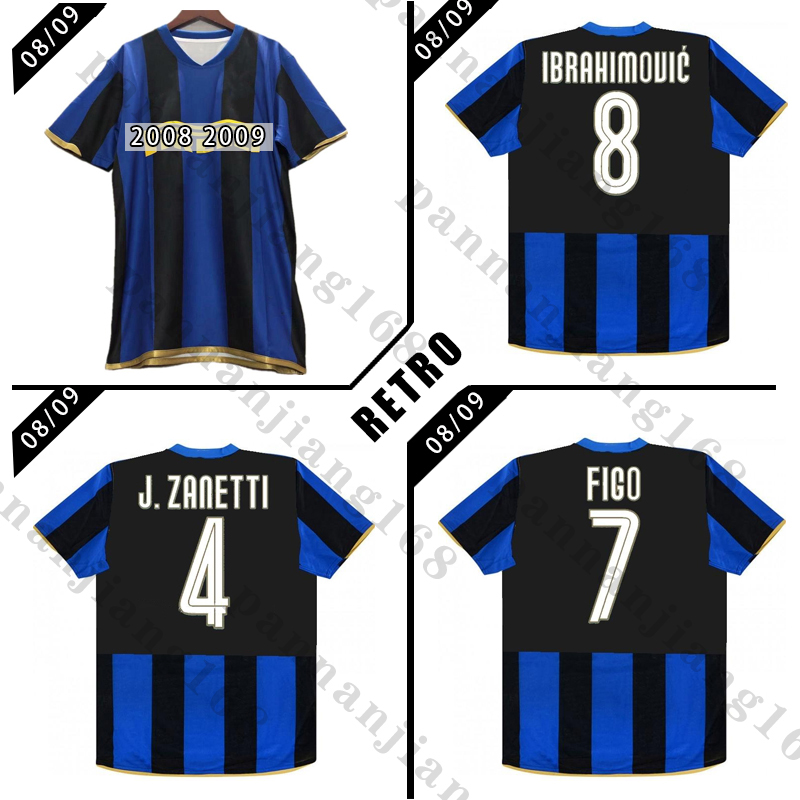 

Inter 2008 2009 retro soccer jersey 08 09 Ibrahimovic Figo Stankovic CAMBIASSO vintage classic vintage football shirt, Black;yellow