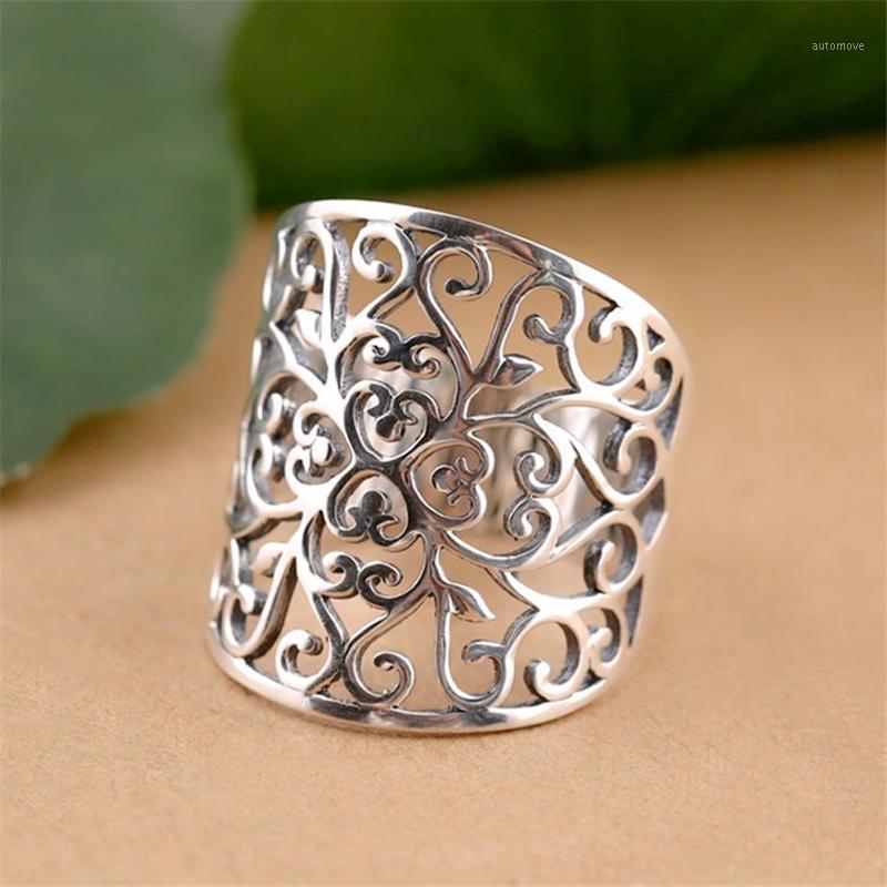 

Drop Shipping Big Wide Surface Hollow Flowers Vintage Open Rings 925 Sterling Silver Carved Facotry Sale Mama Women Ladies Ring1