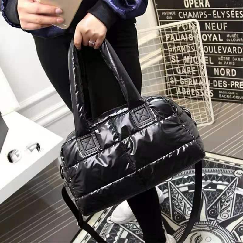 

Shoulder Bags Casual Waterproof Nylon Women Handbag Space Padded Luxury Down Crossbody Bag Lady Large Capacity Tote Travel Purse, Black
