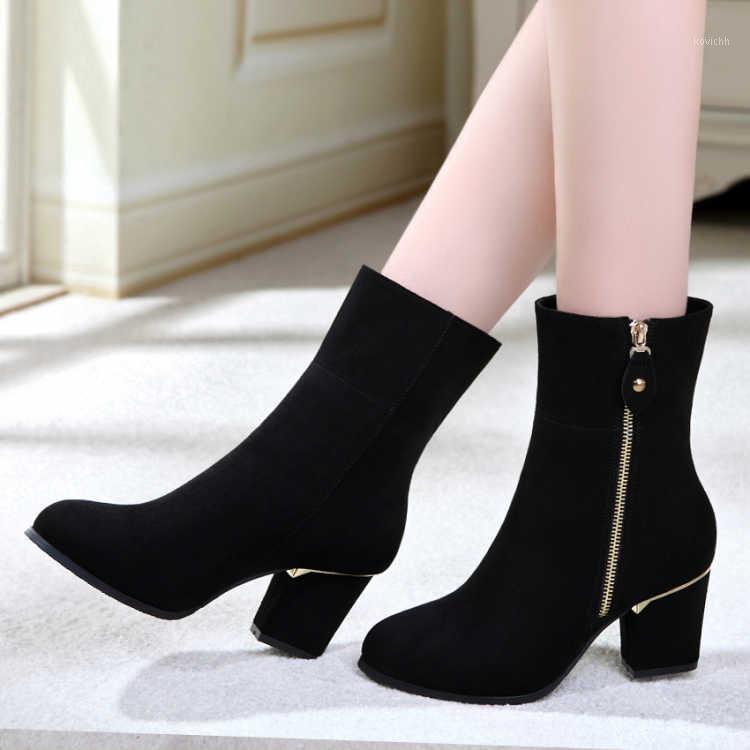 

Big Size Women Ankle Boots High Heels Black Boots Side Zip Ladies Winter Shoes Snow Gold Heel Work Shoe botas mujer 78L511, Wine red