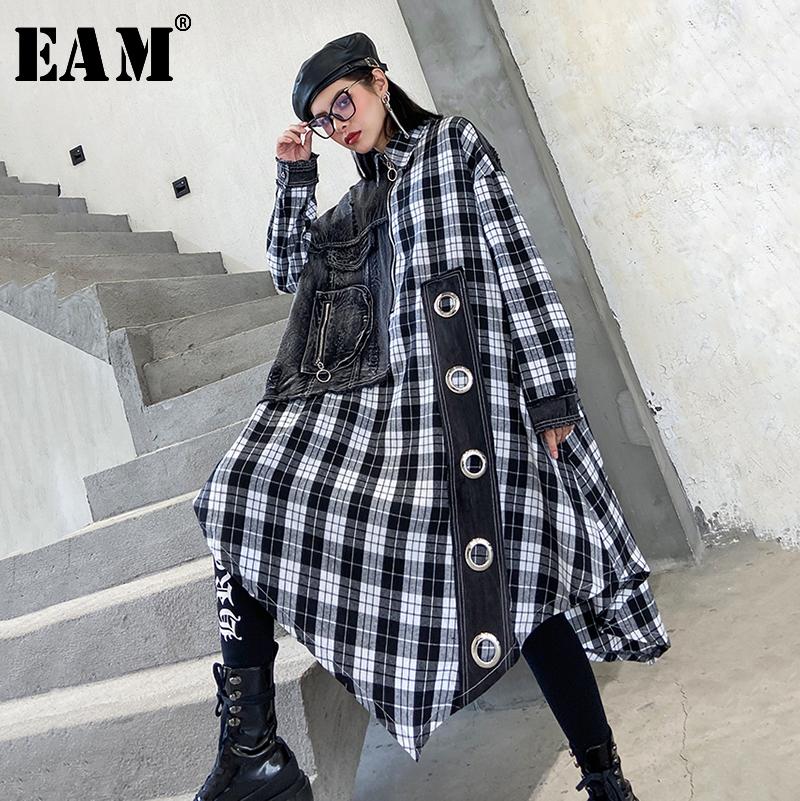 

EAM] Women Black Denim Irregular Big Size Shirt Dress New Lapel Long Sleeve Loose Fit Fashion Tide Spring Autumn 2020 1Y707, Picture color