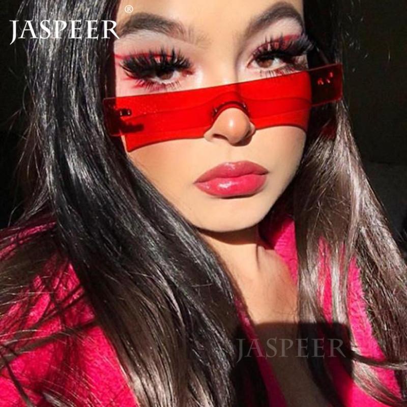 

JASPEER Rectangle Sunglasses Women 2020 Fashion Designer Red Clear Small Lens Personality Sun Glasses Shades UV400
