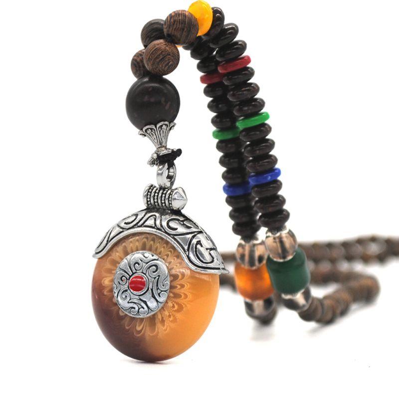 

Handmade Ethnic Nepal Necklace Buddhist Wood Beads Long Sweater Chain Jewelry