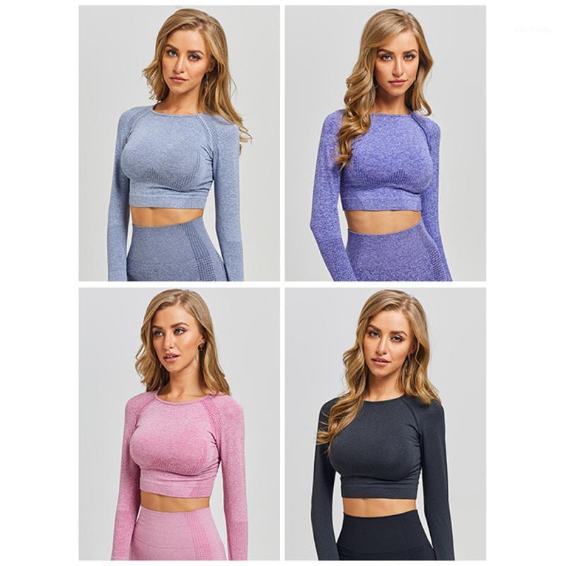

Seamless Yoga Suit Long Sleeve Sports Shirts Crop Seamless Sport Gym Clothes Fitness Tracksuit Workout Femme1, White