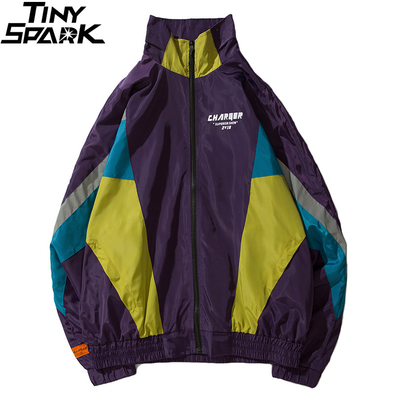 

Jacket Streetwear Men Hip Hop Windbreaker Jacket Loose Retro Color Block Track Jacket Coat Oversize Casual Autumn 2020, A27a18 pink