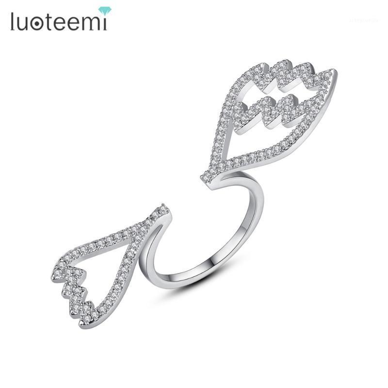 

Band Rings LUOTEEMI Exquisite Adjustable Open Ring For Women Party Or Dating Shiny CZ Cute Wing-shaped Silver Famale Anillos Christmas Gift