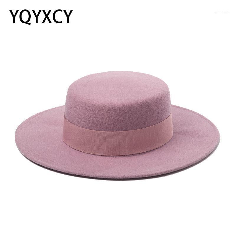 

100% Wool Fedora Hats Women Ladies Vintage Wide Brim Hat Flat Top Classic Designer Autumn Winter Black Red High Quality Cap1