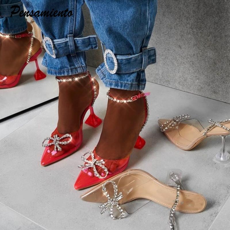 

Bling crystal Women Sandals Fashion Transparent PVC rhinestones Bowknot High heels Comfortable Cup heeled Gladiator sandals Shoe, Apricot