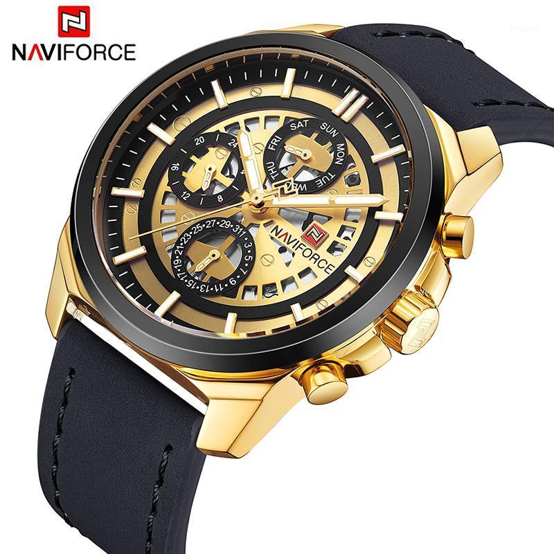 

Wristwatches NAVIFORCE Gold Men Sport Watches Men's Quartz Clock Army Leather Wrist Watch Date Relogio Masculino 20211, Brown gold