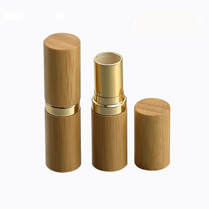 

Wholesale 12.1MM Bamboo Empty Lipstick Tubes Container Lipgloss Lip Tubes Bamboo Gold Shell MakeupLip Stick Bottle