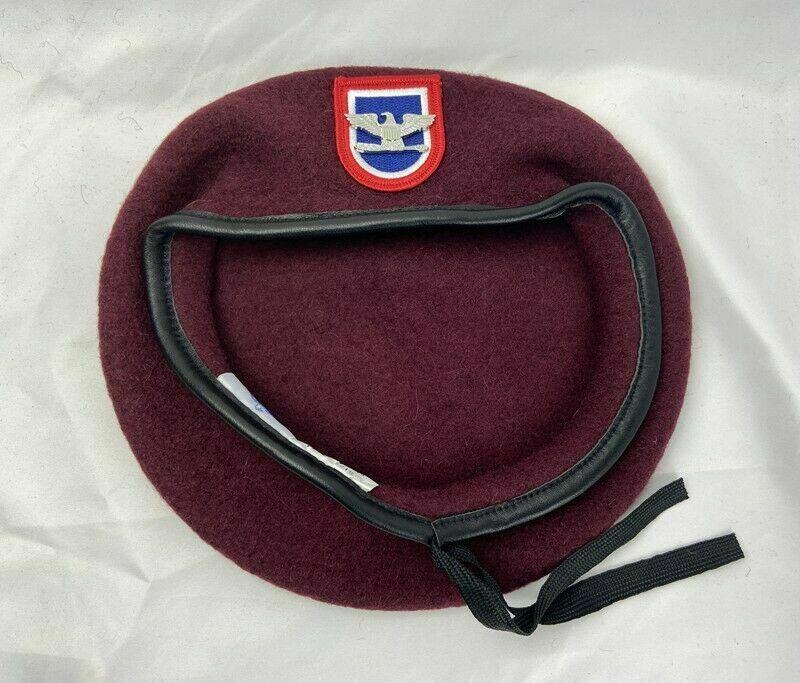 

New US Army 82nd Airborne Division Red Maroon Beret Colonel Eagle Insignia Hat Cap, As pic