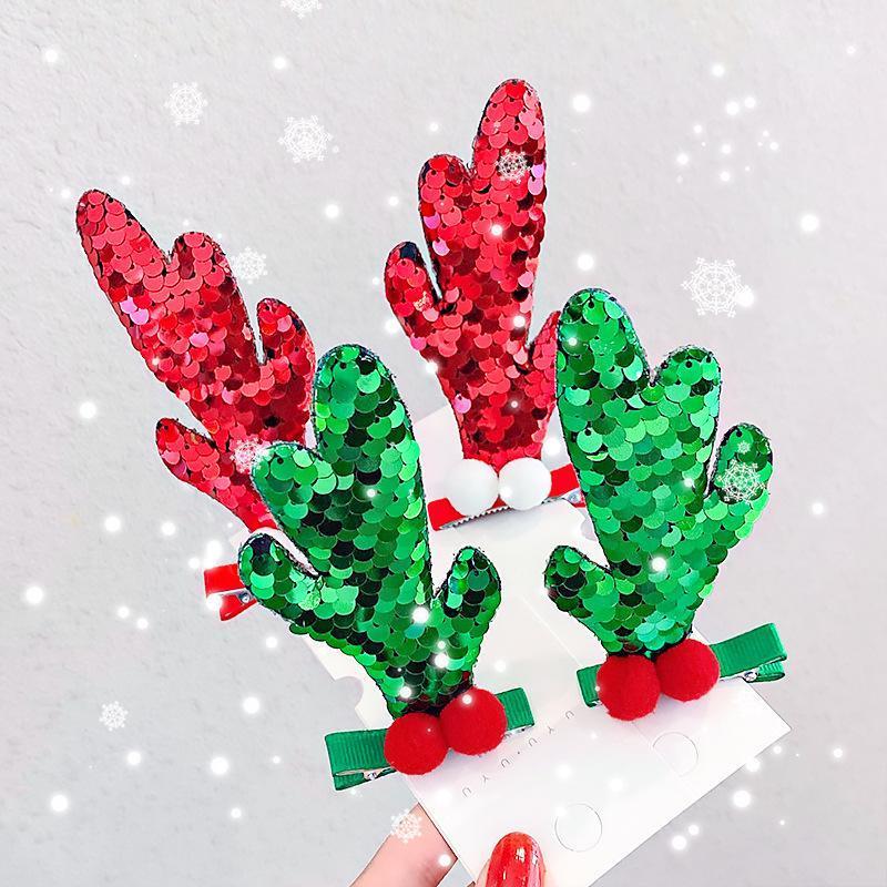 

2pcs/set Merry Christmas Antlers Hat Tree Hair Clips for Girls Hair Pins Women Hairpins Baby Kids Barrette Accessories Gift1, Red antlers 2