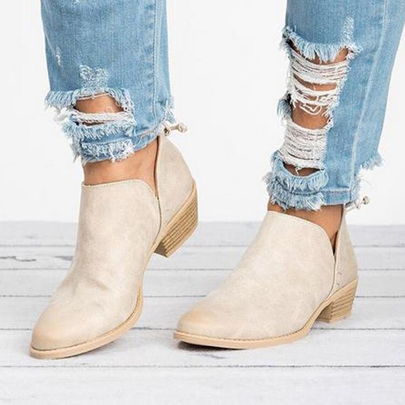 

Spring Autumn Women Boots Slip-On Med High Heels Shoes Fashion Female Short Boots Pointed Toe Shoes1, Beige