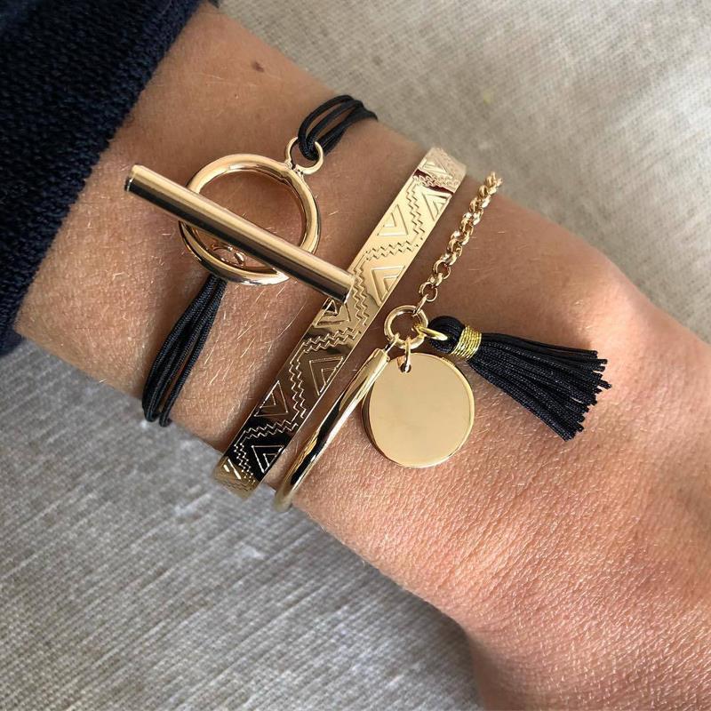 

BLUESTAR fashion luxury Women Bracelets Boho Vintage Gold Geometric woven tassel Round Bracelet Set Beach baroque Jewelry
