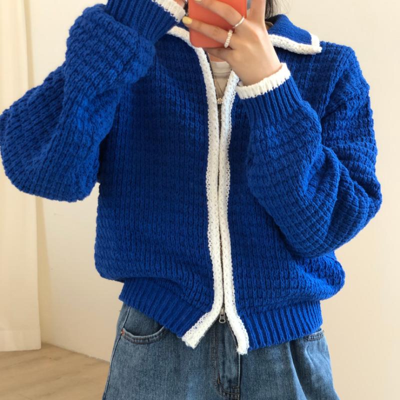 

Women's Knits & Tees AOSSVIAO 2022 Autumn Winter Women Waffle Sweater Tops Korean Style Long Sleeve Color Contrast Zipper Knitted Cardigan C, White