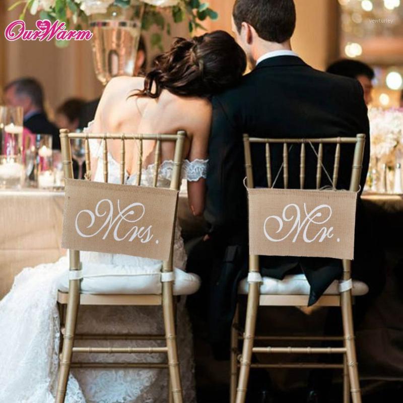 

30 x 20cm Khaki Mr. & Mrs. Burlap Chair Banner Set Chair Sign Garland Rustic Wedding Party Decoration1
