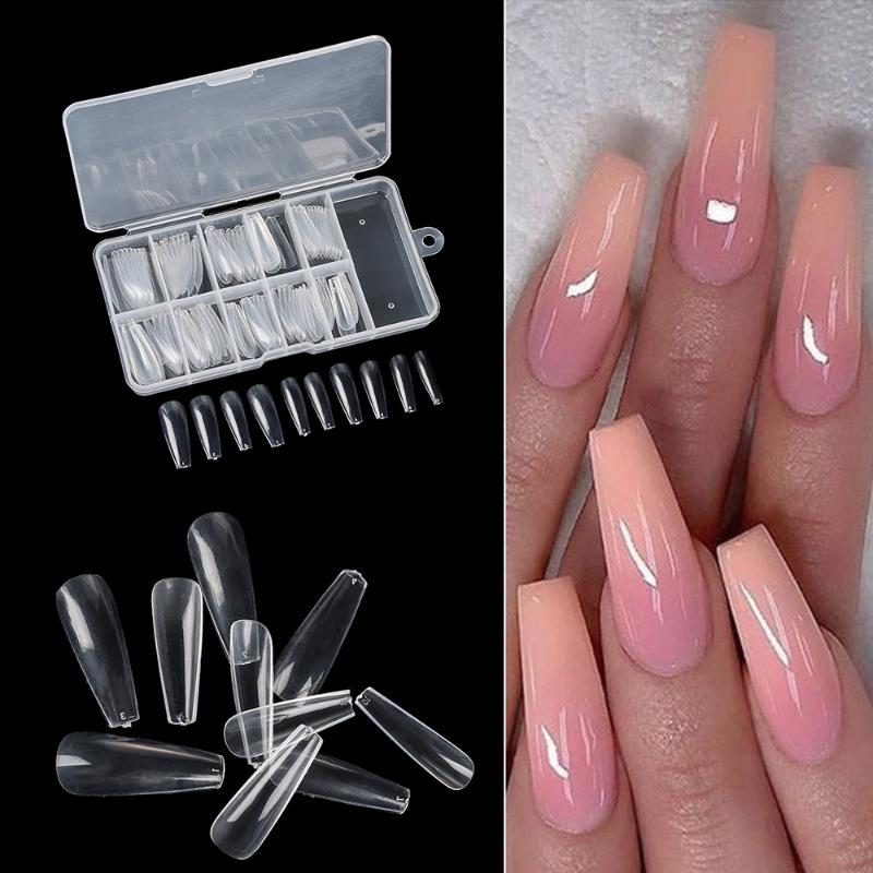 

100pcs/box Fake Nails Ballerina Full Cover Coffin False Nail Artificial Press on Clear/White/Natural Nail Art Tips Manicure Tool, Natural 1