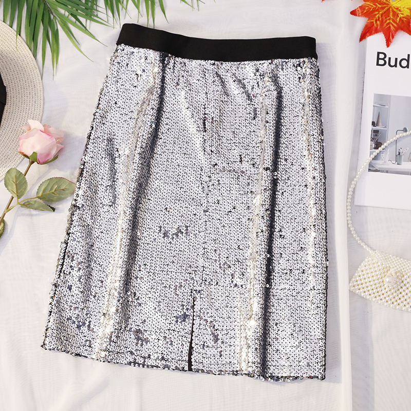 

Woman Sequins Package Hip 2021 New Summer High-waisted Sexy Ladies Fashion A-line Skirt Xdqr, Silver
