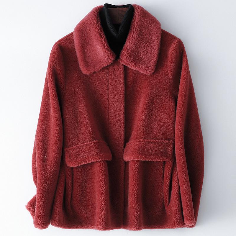 

White Wool Fur Coat New 100% Wool Real Fur Coat with Lapel In Spring and Winter Female Compound One Piece Lapel, Beige