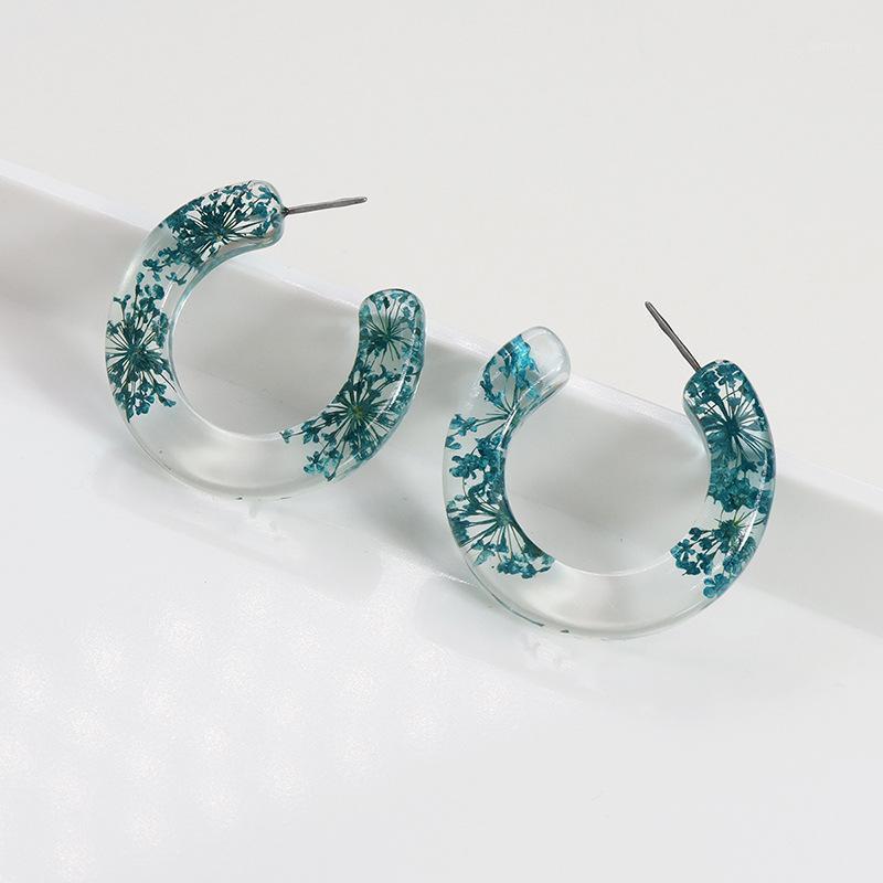 

Summer 2020 New Earrings Pair of Romantic Dried Flower Earrings Accessories Resin Dark Green For Women Fashion1