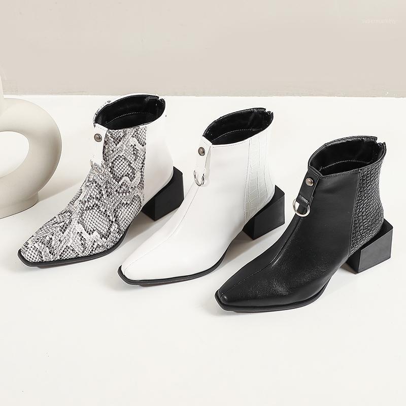 

Women ankle boots plus size 22-28cm length autumn and winter Snake pattern stitching back zipper winter snow boots 3 colors1, Grey-white--winter