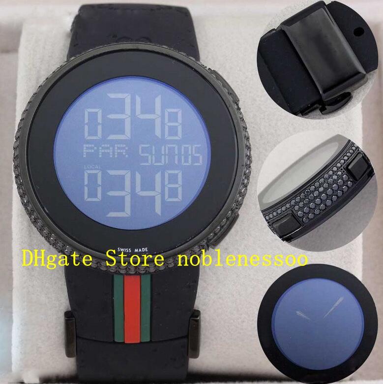 

3 Color With Box Mens Digital YA114207 Black Diamond Watch 44MM Quartz Black Dial White Diamond Bezel Rubber bracelet Sport Men's Watches, White bands