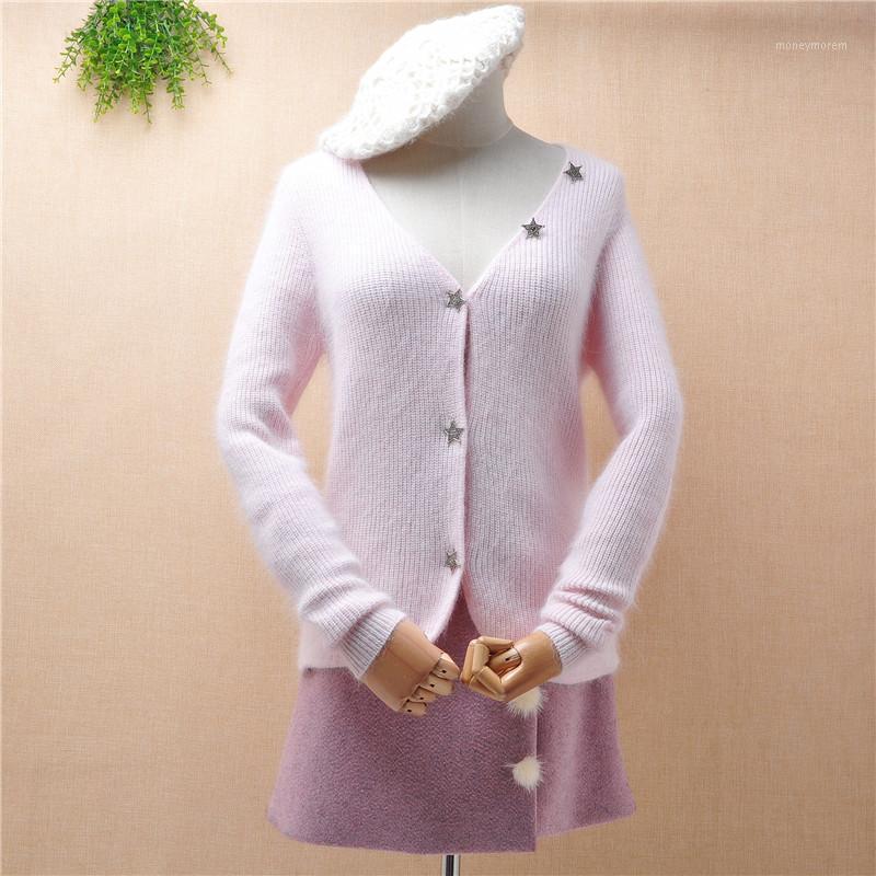 

ladies women fashion sweet pink hairy angora fur knitted slim cardigans mink cashmere winter jacket coat sweater pull top1, Body60cm chest88cm