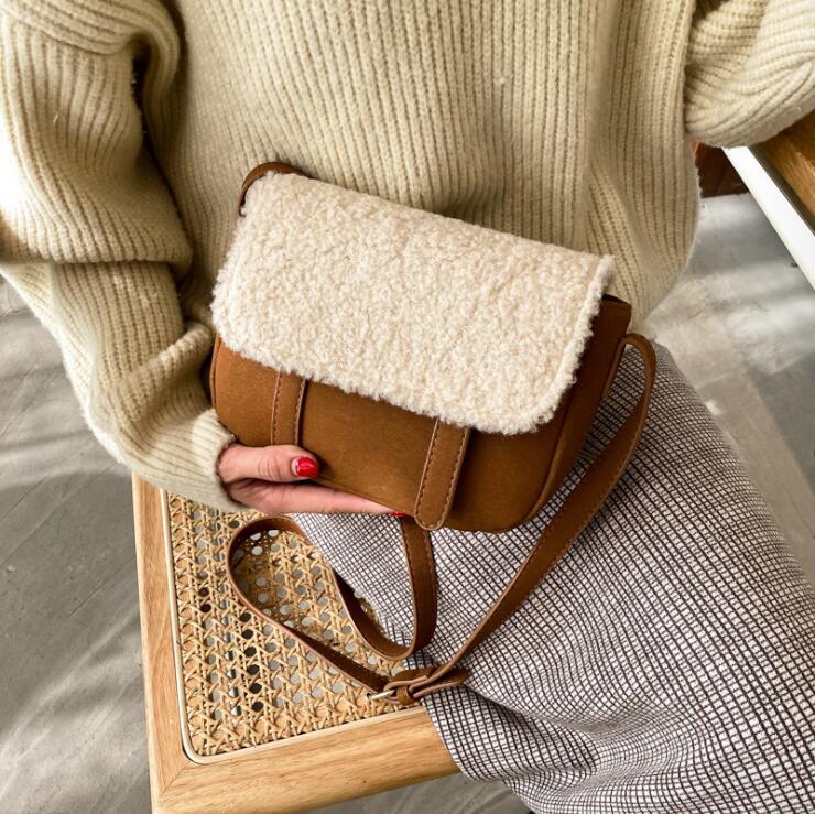 

Elegant Female Square Tote bag 2021 Fashion New High quality Soft Plush Women's Designer Handbag Chain Shoulder Messenger Bag, Black