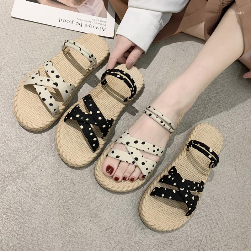 

SAGACE Slippers Sandals Woman Shoes Braided Rope polka dot Casual Style And Simple Creativity Fashion Sandals Women Summer Shoes1, Bg