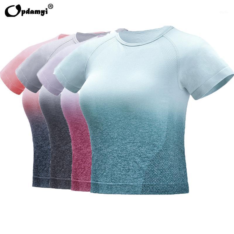 

Gradient Yoga Short Sleeve Women's Sportswear Breathable Seamless Gym Workout Running Clothing Girl Fitness Cropped Top Tshirts1, Orange