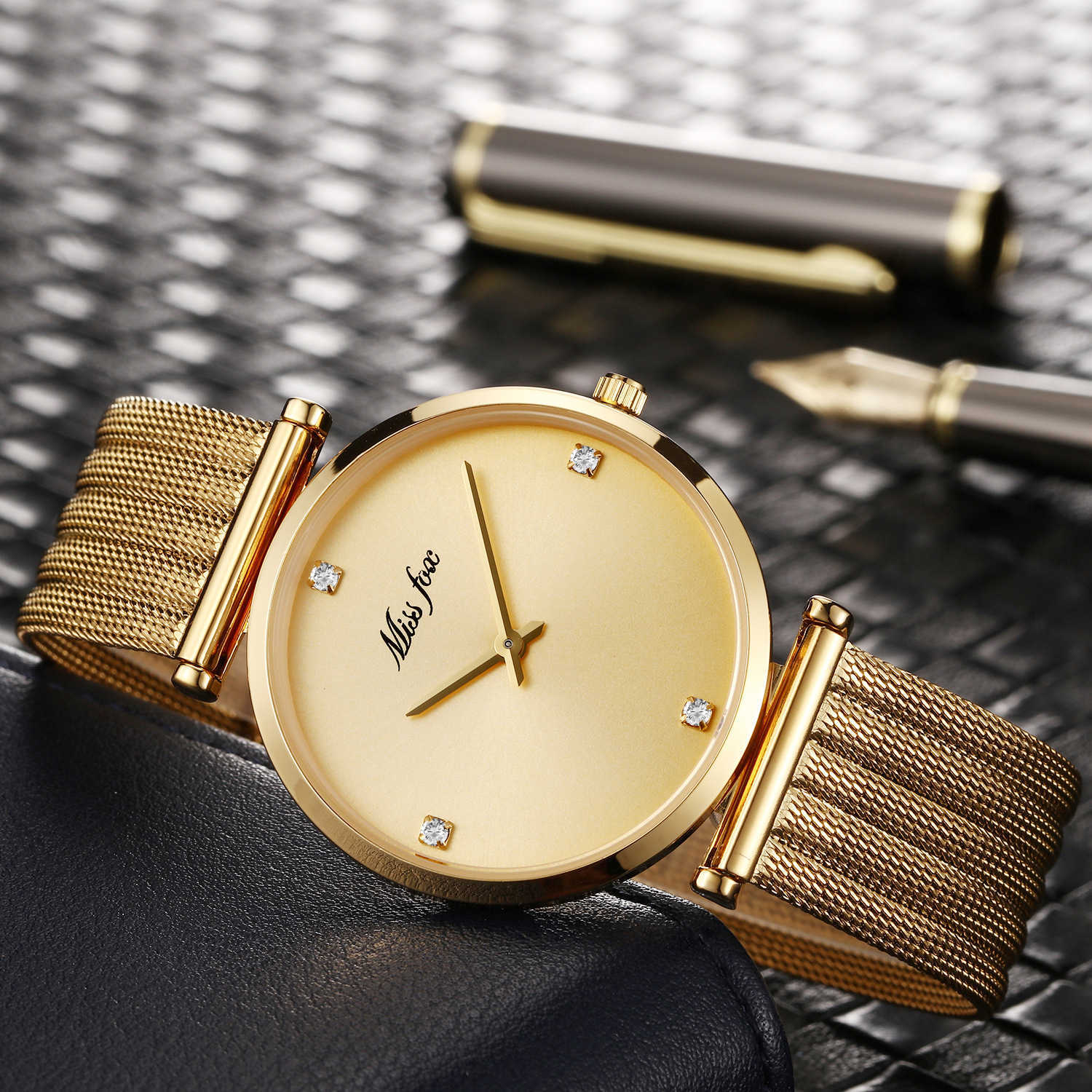 

Miss Fox ultra thin fashion simple waterproof leisure Milan mesh belt quartz women's watch trend, White