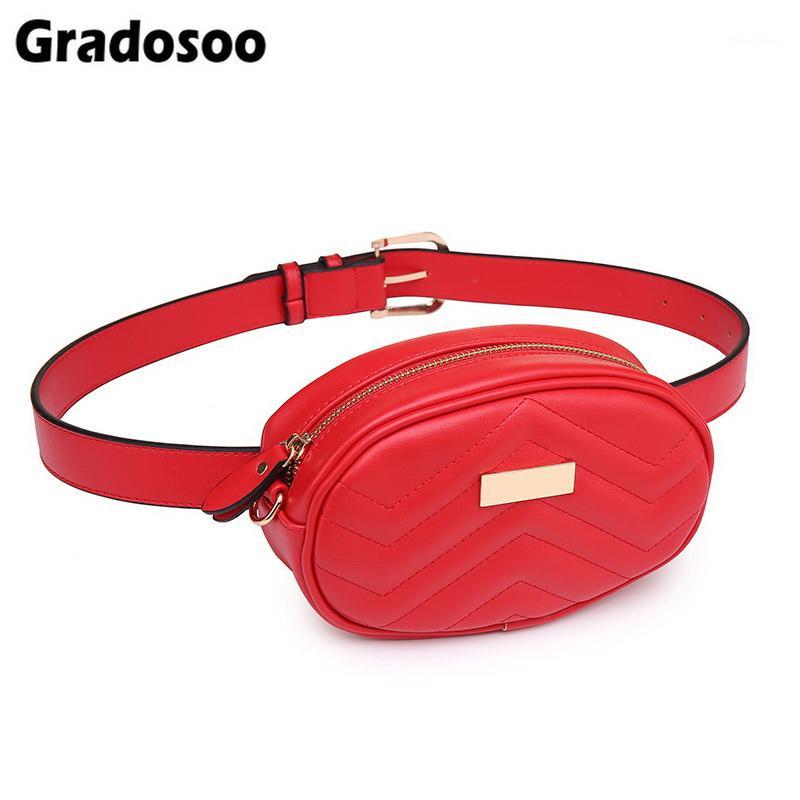 

Gradosoo Luxury Pu Leather Women Belt Bags New Fashion Fanny Packs Brand Waist Bags Female Shoulder Trendy Chain Bag A0011, Sky blue