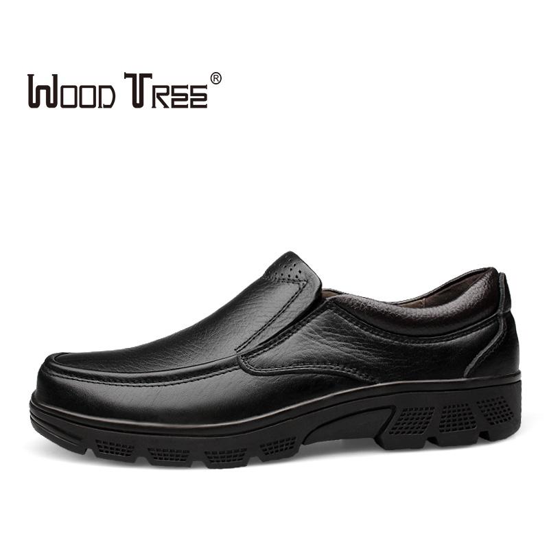 

WOODTREE2020 Spring Autumn Men Dress Shoes Business Male Leather Shoes Solid Color Men Work Slip-on Round Toe, Black