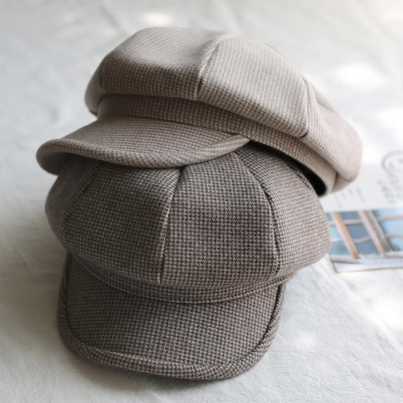 

Autumn and winter temperament Japanese thousand bird Plaid octagonal hat female British male and female versatile fashion studen1, Dark grey