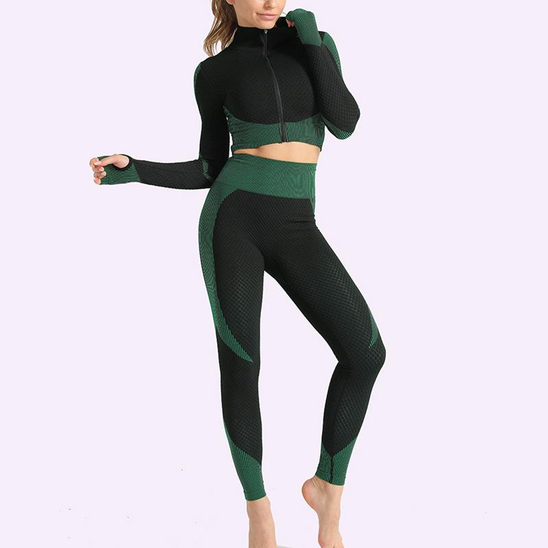 

Women 2 Pcs Sports Suits Set Yoga Sets Gym Fitness Pants Leggings Sportswear Leggings Seamless Athletic Sports Shirts
