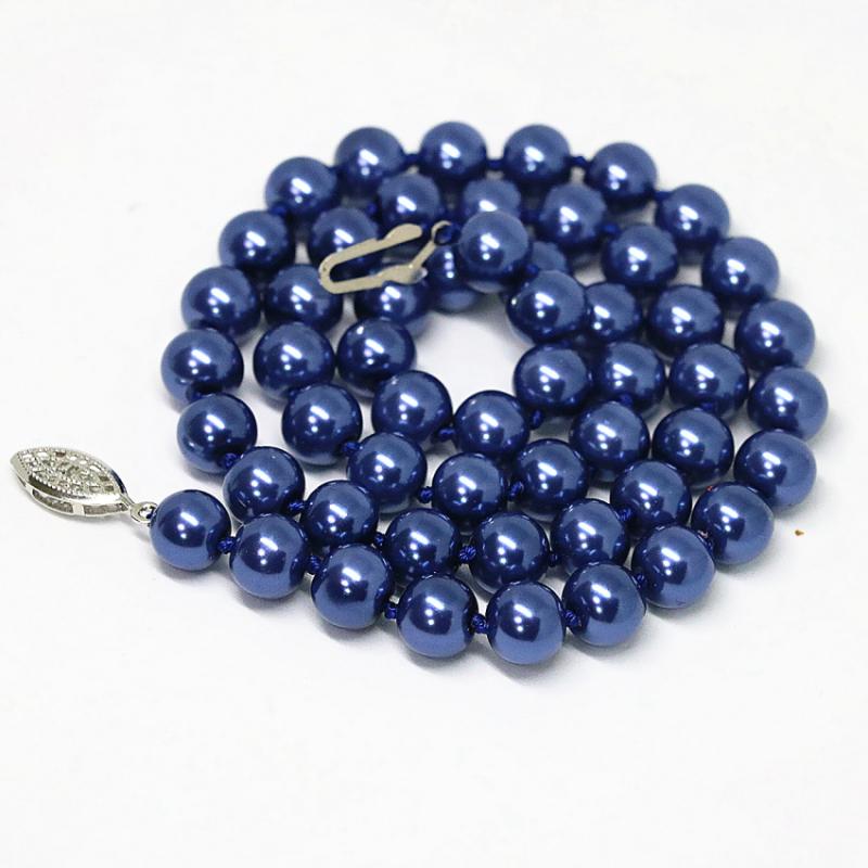 

Fashion blue champagne purple green round beads necklace shell simulated-pearl charms chain choker for women jewels 18inch B1497