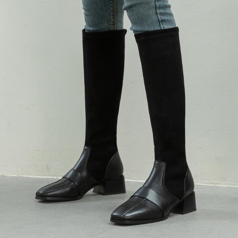 

New Arrivals Stylish Chic Winter Shoes Boots Women Big Size 48 Chunky Heels Elegant Elastic Sock Cosy For Walk Riding Boot, Black