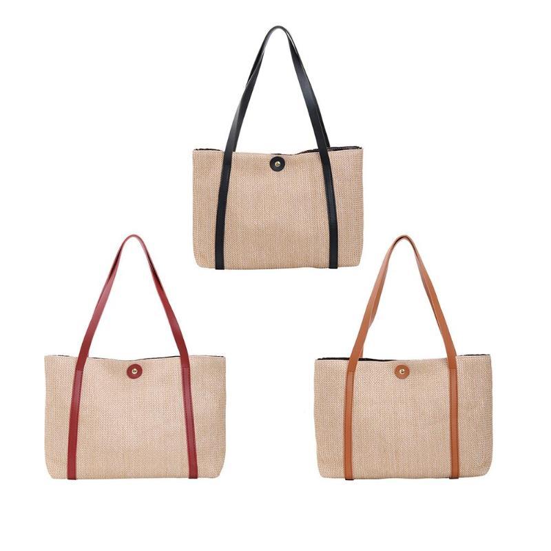 

Fashion Straw Woven Top-Handle Bags Women Large Capacity Totes Summer Travel Shoulder Handbags Beach Bolsas Feminina Muje, Black